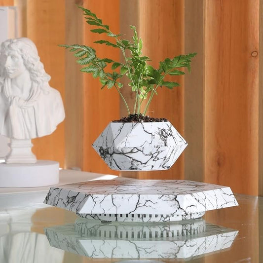 MOOCCI Floating Plant Pot Magnetic Levitating Plant Pot for Succulents, Air Bonsai and Fake Flowers and Plants, Unique Decor for Home, Office and Desk, Father's Day (Marble)