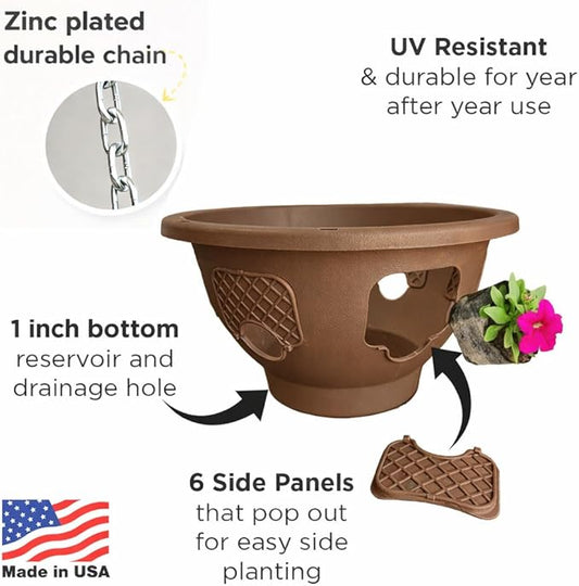 Ultimate Hanging Baskets - Strawberry, Tomato, Flower, and Herb Outdoor Planters - Use Garden Pots For Growing Plants Outside On A Deck, Fence, or Balcony (2, Mocha)