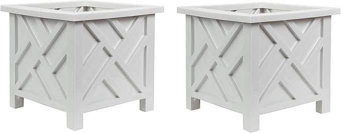 Trenton Gifts Chippendale White Planter Box Set of 2 - Elegant Outdoor Plant Pot for Patio, Porch Decor, and Garden Display