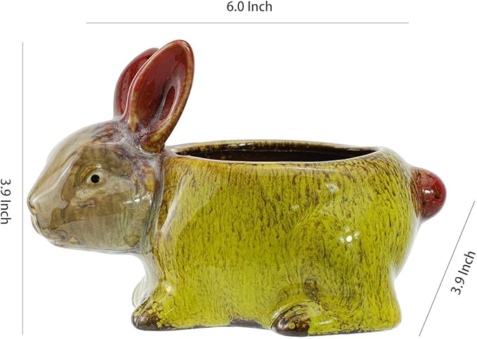 WAIT FLY Cute Animal Ceramic Flower Pot Succulent Planter-Rabbit