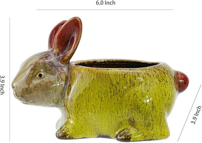 WAIT FLY Cute Animal Ceramic Flower Pot Succulent Planter-Rabbit