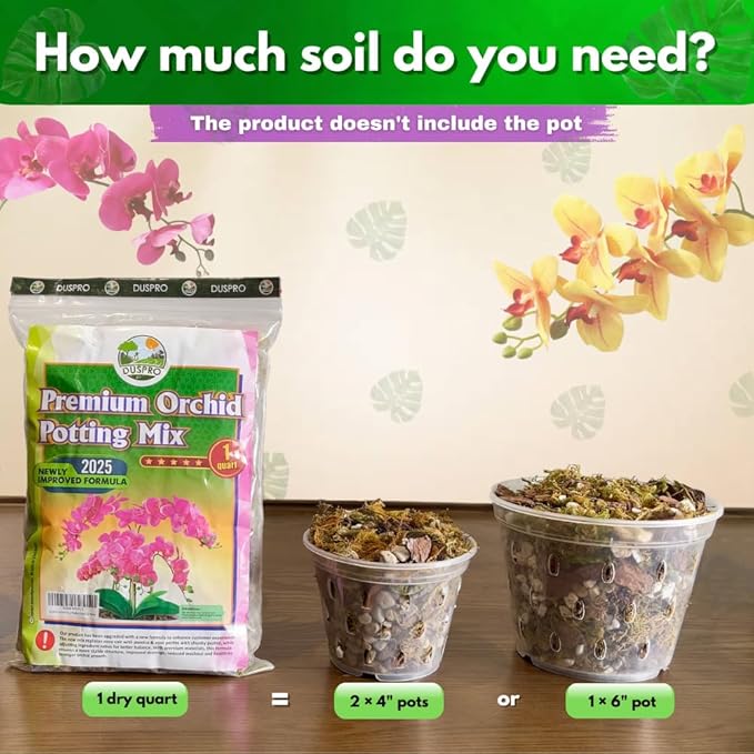 [Upgraded] DUSPRO Orchid Potting Mix for Repotting with Forest Moss, Pine Bark, Perlite & Pumice, Orchid Bark Potting Mix, Orchid Repotting Soil, Drainage Indoor Potting, Orchid Pot Not Included,1 QRT