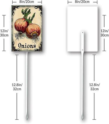 Uptell Vegetable Garden Onions Yard Sign Label With Stake Plant Markers For Outdoor Plants Waterproof 8x12inch Nursery Garden Outdoor Sign