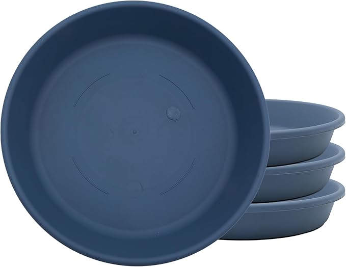 The HC Companies 10 Inch Classic Round Plant Saucer, Lightweight UV-Resistant Plastic Outdoor & Indoor Flower Pot Tray, 4-Pack Plant Pot Trays for Garden & Home Decor, Slate Blue