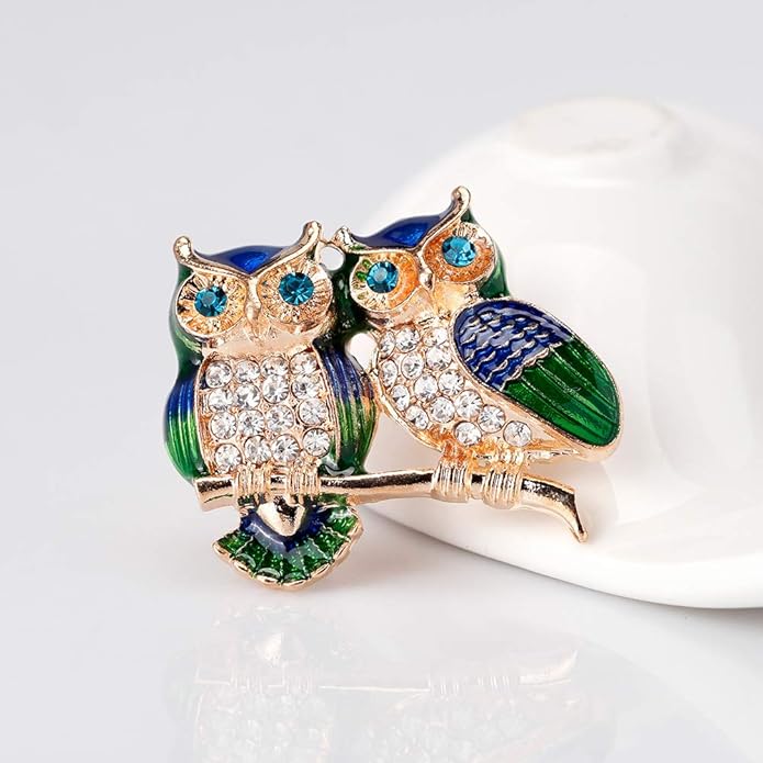 Rhinestone Owl Brooch Pin for Women Cute Big Cartoon Cat Eye Stone Owl Bird Brooch Unique Double Owl Brooch Pin Clothes Bag Hat Dress Jewelry