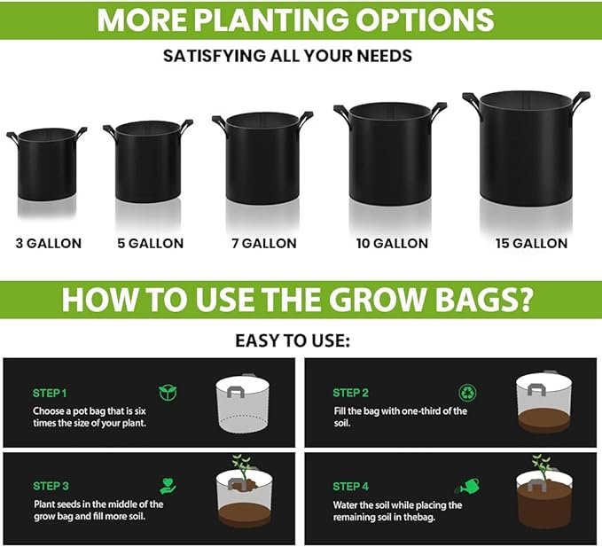 Gardenera Bulk Grow Bags - Pack of 100 5 Gallon Fabric Planters with Handles for Commercial and Large-Scale Growing