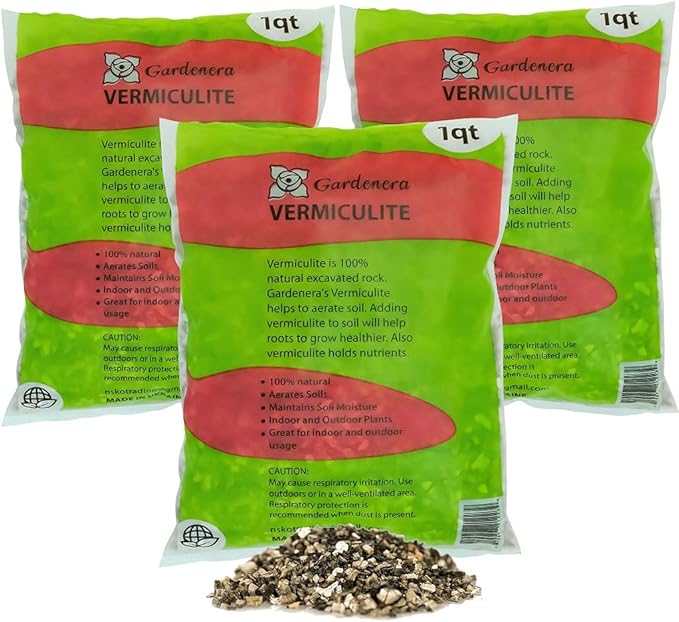 Horticultural Organic Vermiculite by GARDENERA - Medium Grade - Natural Soil Additive for Potted Plants - Orchids - Hydroponics - Terrariums (1 QT) - Set of 3