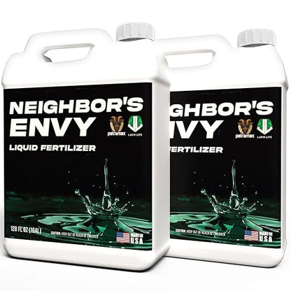 PetraMax Neighbor’s Envy Grass Fertilizer for Lawn & Garden, 2 Gallon Covers up to 32,000 sq.ft. 7-in-1 Liquid Lawn Fertilizer Concentrate for Deep Green Turf - Includes Nitrogen/Iron/Humic/Sea Kelp