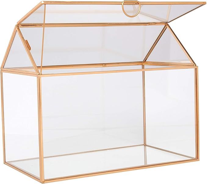 D'Eco Glass House Centerpiece (10x6x8)- Tabletop Planter Terrarium - Valentine's Day Home Decor & Wedding Letterbox - Fill with Succulents, Moss, Roses & Chocolates - Valentines Gift for Plant Lovers