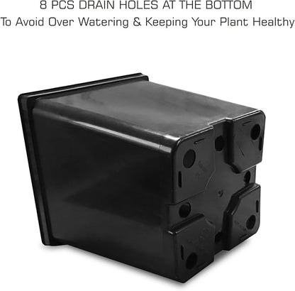 1/2 Gallon Square Nursery Pots 24PCS Black Thick Durable Plastic Flower Pots with Drainage Holes, Reusable Seedling propogation Starter Pots for Indoor Plants, Transplanting, Succulents