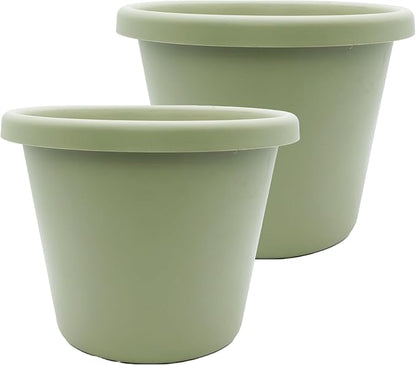 The HC Companies 14 Inch Classic Round Planter Pots with Drainage, Rolled Rim Plastic Planters for Indoor & Outdoor Plants, 2-Pack Decorative Flower Pots for Garden, Office & Home Decor, Seafoam