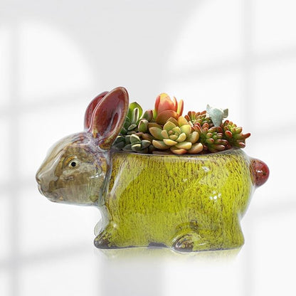WAIT FLY Cute Animal Ceramic Flower Pot Succulent Planter-Rabbit