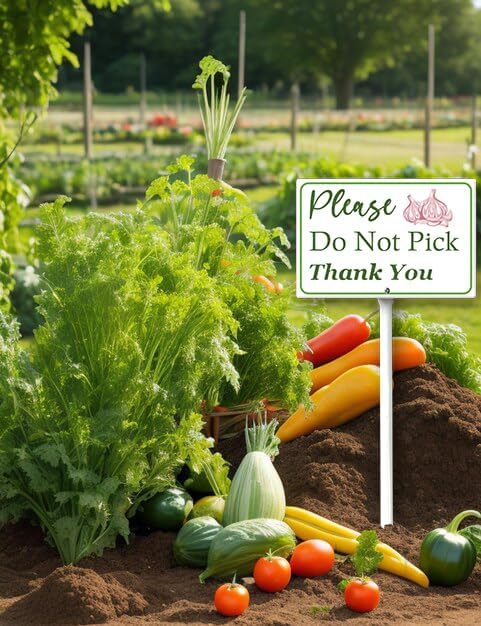 Boylee (8X12) IN Please Do Not Pick Garlic Thank You Yard Sign With Stake Rustproof Aluminum Fruit Vegetable Signs Stand for Home Orchard Garden Outdoor Decoration