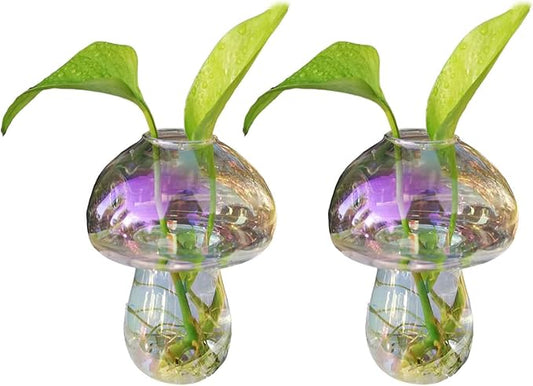 Wall Hanging Mushroom Vase, Small Plant Propagation Station Mushroom Glass Planter Terrarium Indoor Hydroponic Flower Holder for Elegant Home Decor Thanksgiving Gifts, Colorful, 2 PCS