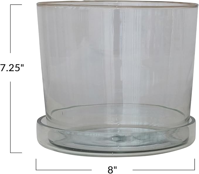 Creative Co-Op Large Hand-Blown Glass Planter with Drainage Hole and Saucer, Clear