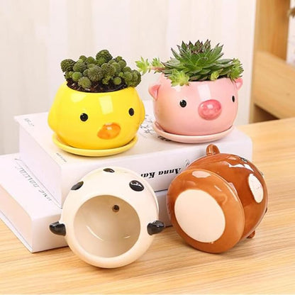 Gaolinci Cute Animal Shaped Ceramic Succulent Cactus Flower Pots with Tray (Plant Not Included) (Small, Duck)