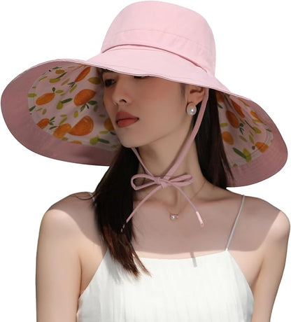 Wide Brim Women Sun Hat Summer Beach Bucket Fishing Hats Metal Wired Edge Packable UV Protection for Hiking Garden Travel