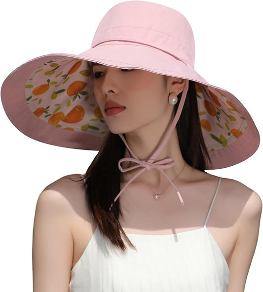 Wide Brim Women Sun Hat Summer Beach Bucket Fishing Hats Metal Wired Edge Packable UV Protection for Hiking Garden Travel