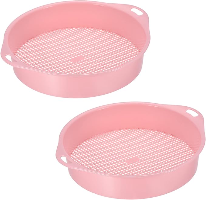 MECCANIXITY Garden Sifting Pan, Round Potting Sieve Plastic Mesh Filter Soil Screen Gardening Tool for Garden Yard, Pink 2 Pack