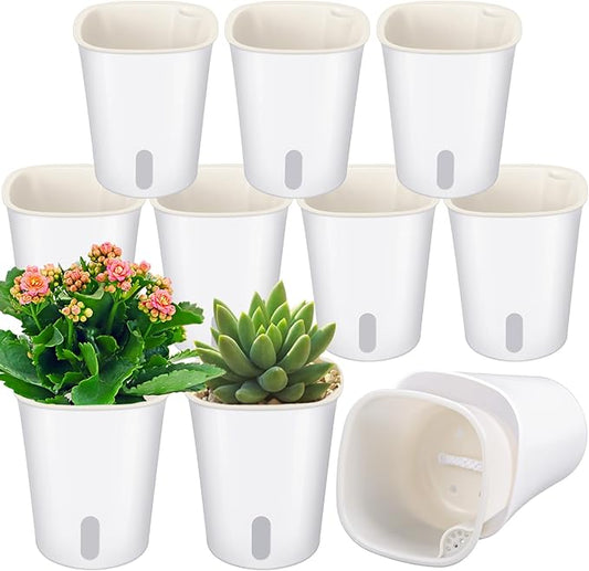 10 Pcs 3.74 Inch Self Watering Pots Self Watering Planters for Indoor Planters Plastic Garden Flower Pots with Level Indicator Vents for Herbs