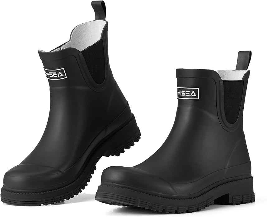 HISEA Ankle Rain Boots for Women Waterproof Chelsea Short Rubber Garden Shoes for Ladies Lightweight Fashion