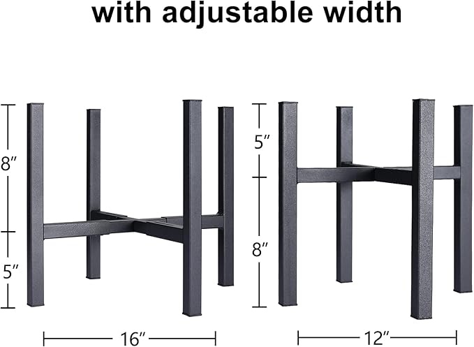 Metal Plant Stand for Large Plants, Adjustable Width Fits 10-12 Inch 14 Inch 16 Inch Pot,Outdoor Plant Stands for Indoor Plants Multiple Tall,Black Planter Stands for Patio and Window 1 Pack.­