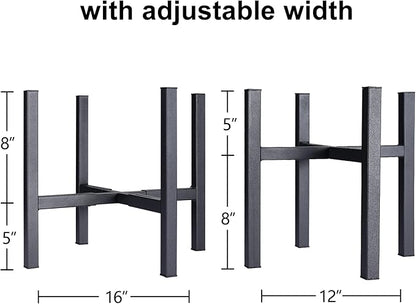 Metal Plant Stand for Large Plants, Adjustable Width Fits 10-12 Inch 14 Inch 16 Inch Pot,Outdoor Plant Stands for Indoor Plants Multiple Tall,Black Planter Stands for Patio and Window 1 Pack.­