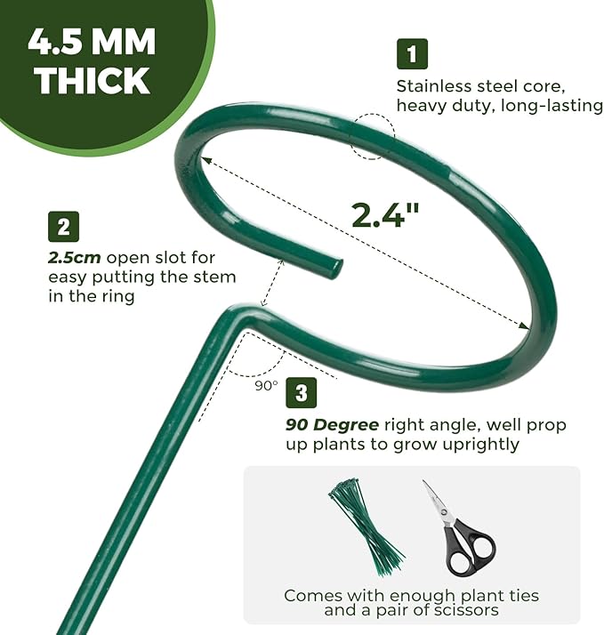 Kingsyard 36 Inch Plant Support Stake - 10 Pack, 4.5mm Thick All Metal Garden Plant Support Stakes for Indoor Plants Single Stem Flowers Dahlia Lily Rose Peony Hydrangea Tomatoes Sunflower Gladiolus