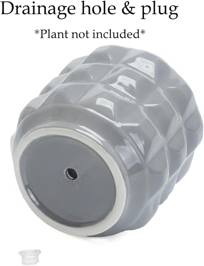 Arktiva Ceramic Planter Pot with Drainage Hole, 4.5 Inch Dia, Indoor and Outdoor, Home Patio Garden, Plants Flower Succulent, 3D Patterned Round (Gray)