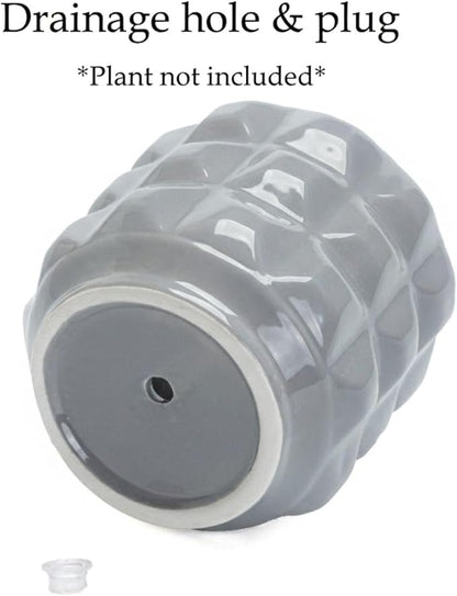 Arktiva Ceramic Planter Pot with Drainage Hole, 4.5 Inch Dia, Indoor and Outdoor, Home Patio Garden, Plants Flower Succulent, 3D Patterned Round (Gray)