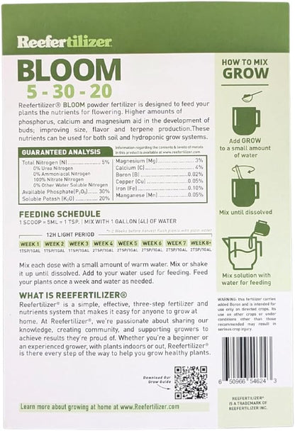 Reefertilizer® Bloom - NPK + Micronutrients for Plants in Flower | 1.1lb Canadian Dry Powder Fertilizer Flowering Nutrients Bloom Booster | 160 Feeding or up to 8 Plants