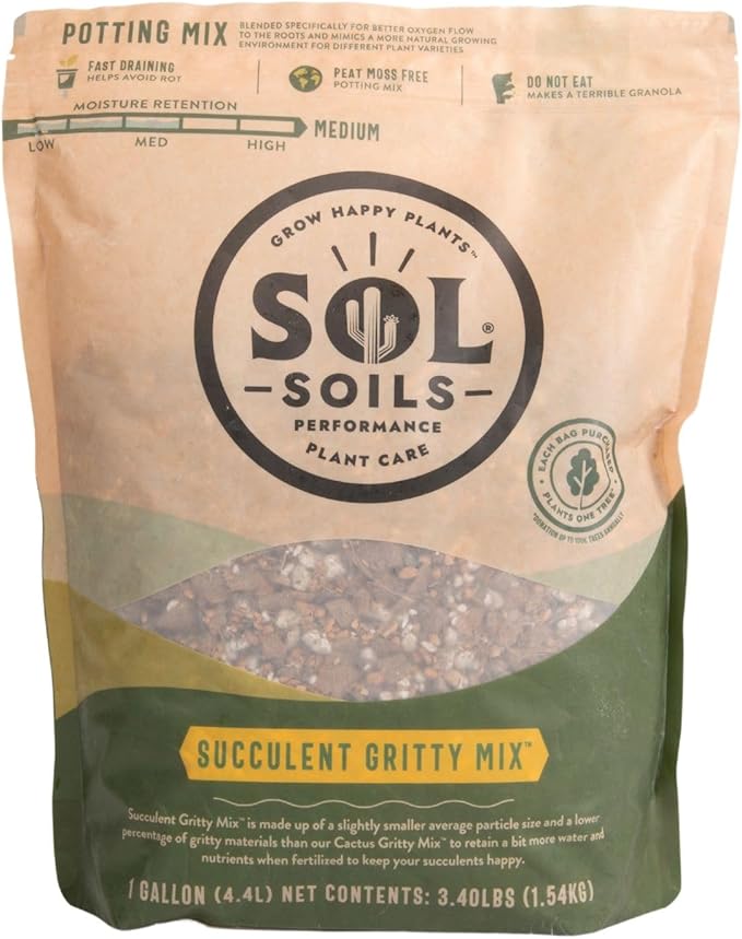 Sol Soils Succulent Gritty Mix 1 Gallon - Fast Draining Peat Moss Free Succulent Soil Potting Mix with Coconut Husk Chips, Perlite & Pumice