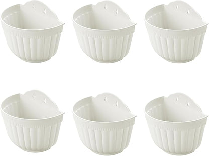 ORIMERC 6 Pcs Plastic Large Wall Plant Pots Vertical Garden Living Wall Mounted Window Hanging Basket Fence Planters Indoor Outdoor for Plants Flowers Kitchen Herbs Holder with Drainage Decor White