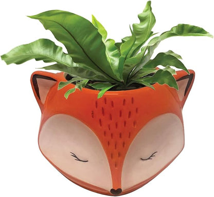 Streamline Imagined Ceramic Orange Fox Planter, Drainage Hole, Orange