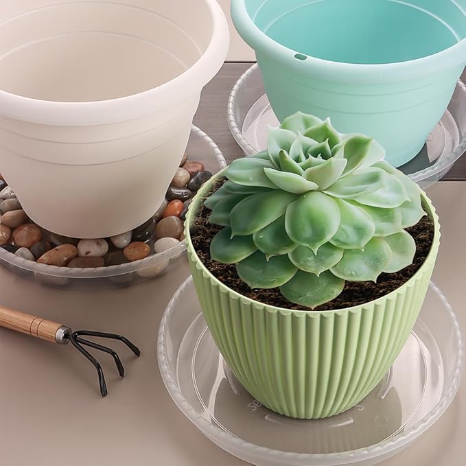 5 Pack 12 Inch Plant Saucer for Indoor Plants,Clear Plastic Plant Trays for Pots,Heavy Duty Durable Flower Pot Saucers to Protect Floors & Furniture