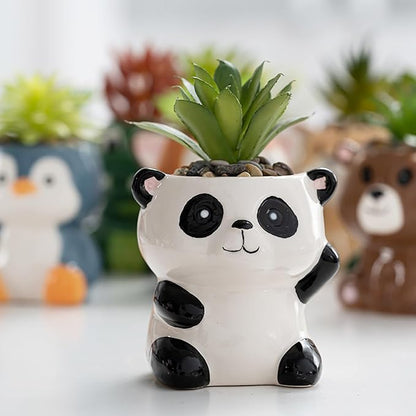 DIYOMR Cute Animals Planter, Mini Ceramic Cartoon Animal Shaped Succulent Flower Pot Indoor Air Plants Holder, Smooth Shiny Decorative Flower Cactus Planter - Plants Not Included (Panda)