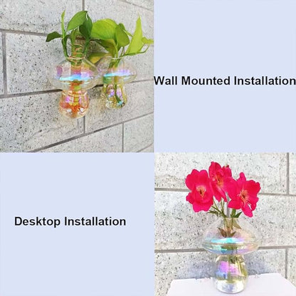 Wall Hanging Mushroom Vase, Small Plant Propagation Stations Fall Bud Vase Cute Mushroom Glass Planter Terrarium Indoor Hydroponic Flower Holder for Elegant Home Decor Gifts, Colorful, 1 PC