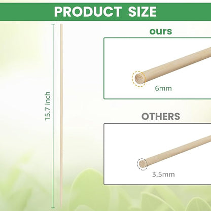 Bamboo Plant Stakes, 100 Pack 16" Sturdy Flower Sticks with Garden Ties, Garden Wood Plant Support Stakes for Orchid Holder, Floral Picks, Potted Plants, Wooden Sign Posting