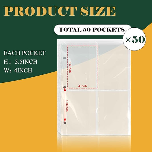 50 Pack 200 Pockets Seed Packet Binder Sleeves, Garden Seed Storage Organizer Pages for 3 Ring Binder, Slot Size 4x5.5 Clear Sleeves for Seed Holder Container, Seed Saver Protector