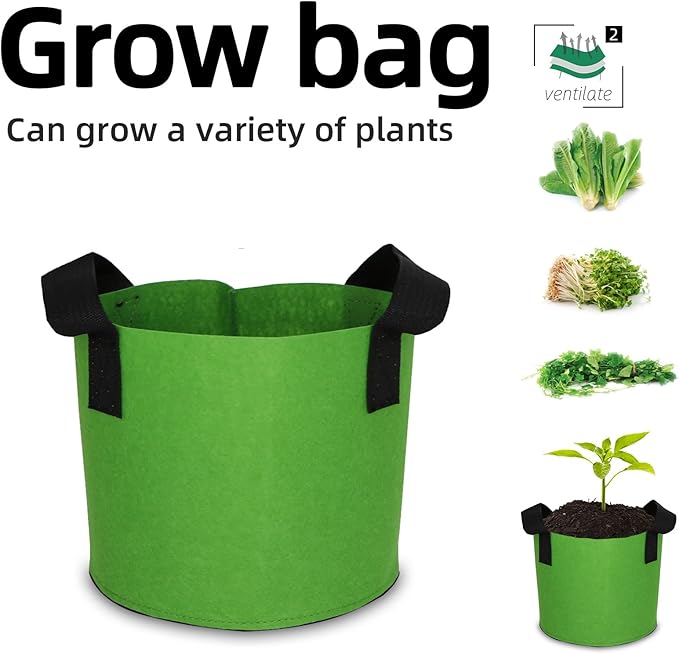 Grow Bags,Growing Pot Bags Garden Grow Bag Indoor Outdoor Fabric Aeration Plant Pot Container Flower Vegetable Pouch (Green,2 Gallon)