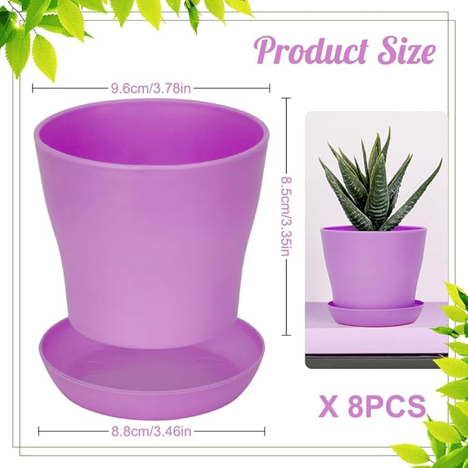 8 Pcs Flower Pots,Succulent Pots,3.8" Pots for Planting.Plastic Pot for Plants for Indoor Plants,Flower Pot for Indoor Planting,Herb Garden Planter Mini