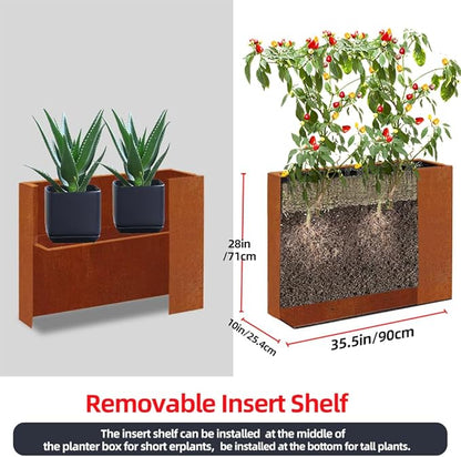 Metal Tall Long Planter Box Large Rectangular Planter Flower Pot with Drainage Holes for Indoor Outdoor Deck Porch Garden Home Patio Front Door (Rusty Orange, M)