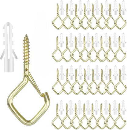 12-Pack Heavy-Duty Golden Screw Eye Hooks with Safety Clips | Metal Ceiling Hooks for Hanging Plants, Wind Chimes, Bird Feeders & Indoor/Outdoor Lights