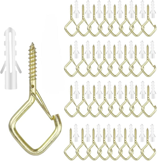 12-Pack Heavy-Duty Golden Screw Eye Hooks with Safety Clips | Metal Ceiling Hooks for Hanging Plants, Wind Chimes, Bird Feeders & Indoor/Outdoor Lights