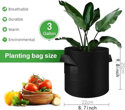 5-Pack 3 Gallon Grow Bags Heavy Duty Thickened Nonwoven Fabric Pots with Handles, Plant Grow Bags for Vegetables/Flower/Plant/Fruits, Black