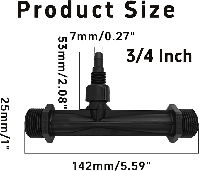 2Pcs 3/4 Inch Venturi Fertilizer Injector, Black Plastic Irrigation Mixer Tube, Agricultural Water System Device for Garden Farm Lawn