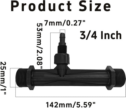2Pcs 3/4 Inch Venturi Fertilizer Injector, Black Plastic Irrigation Mixer Tube, Agricultural Water System Device for Garden Farm Lawn
