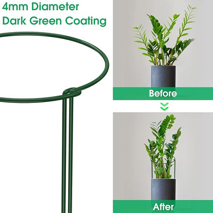 Unves 10 Pack Plant Support Stakes, 10" W x 16" H Half Round Peony Cages and Supports, Metal Peony Cage Plant Ring for Outdoor Plants Tomato Flower Vine, with Garden Labels, Clips and Ties