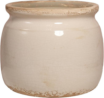 Ceramic Planter & Vase for Wabi Sabi Decor, 6.29 Inch Nordic Minimalist Flower Pot with Drainage Hole for Indoor Plants, Boho Tabletop Bookshelf & Living Room Decoration, Unique Gift (Antique Ivory)