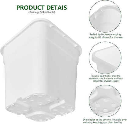 5-Pack 9.77 Gallon Square Planter Nursery Pots, Flower Plant Container Injection Molded Plastic Nursery Pot Gardening Pots for Indoor Outdoor Vegetables, Succulents, White